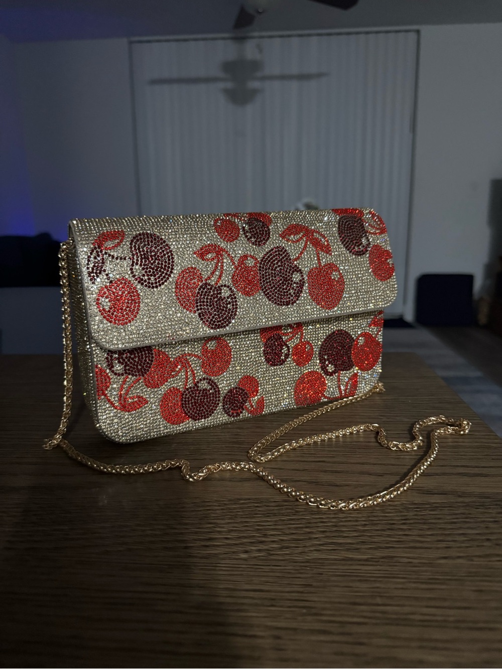 Red Cherry Beading Crossbody Bag
